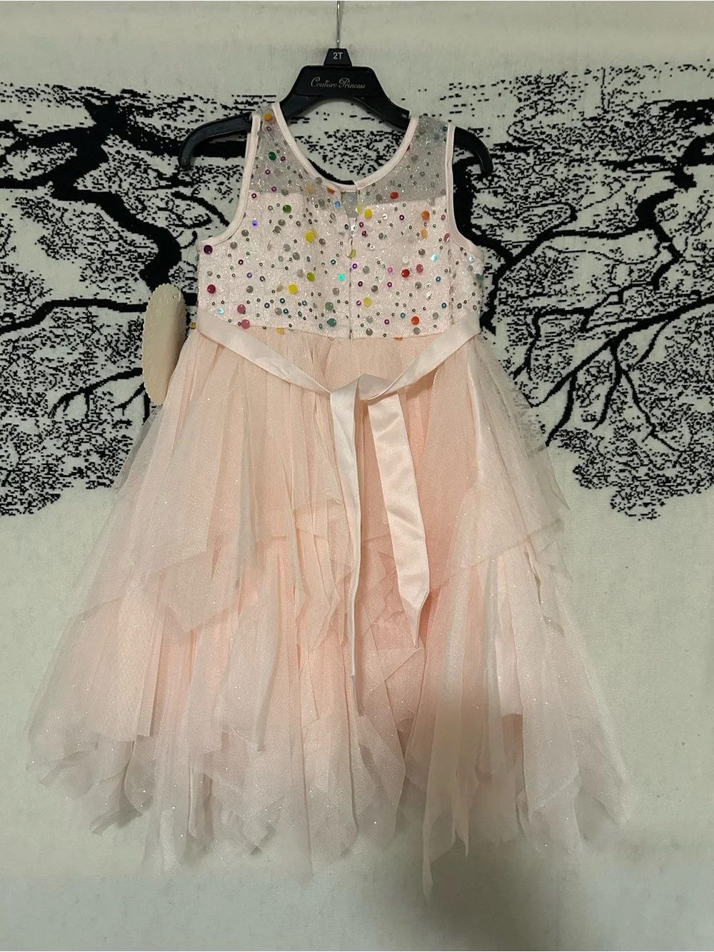 American Princess Pink and White Beaded Tulle Party Dress